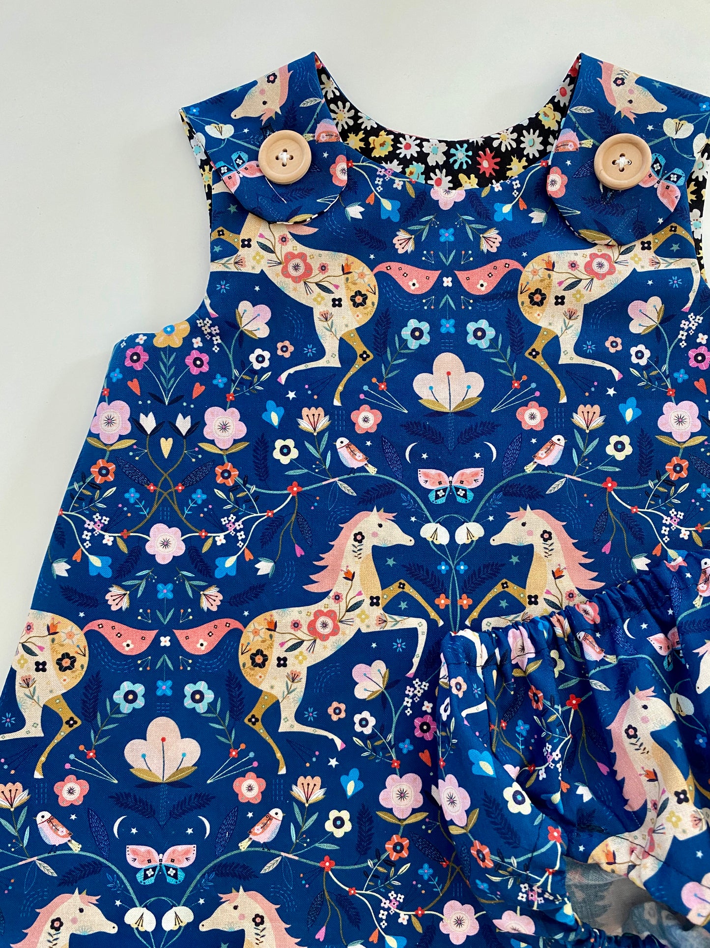Navy Floral Horses Dress Set