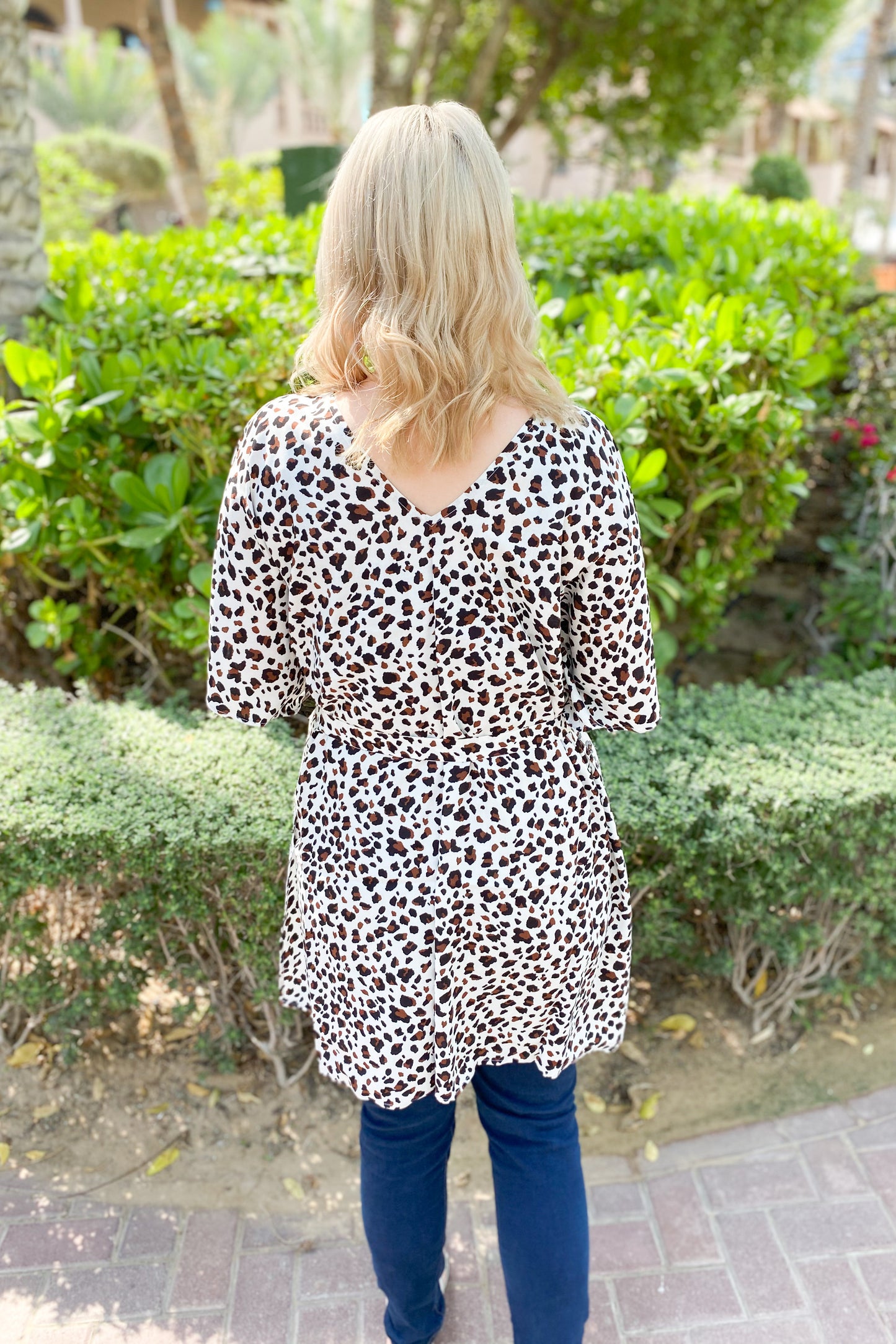 White and Brown Animal Print Kaftan