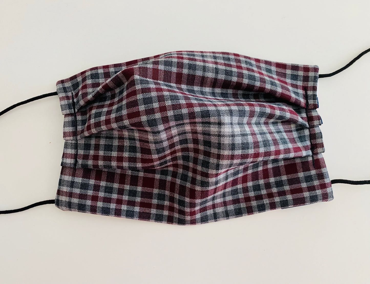 Maroon and grey checks re- usable adjustable face cover