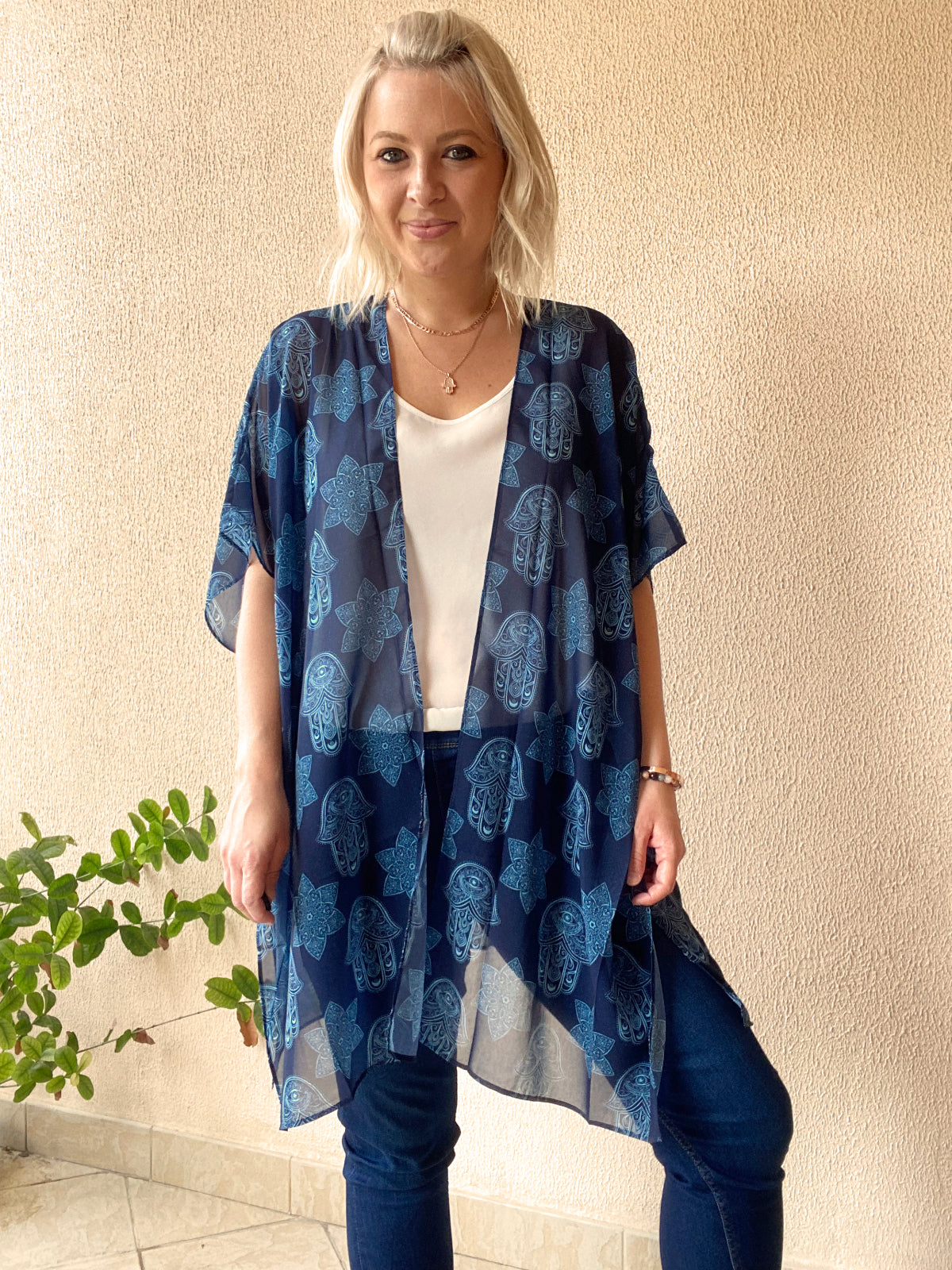 Navy hamsa hand Kimono - 3 lengths