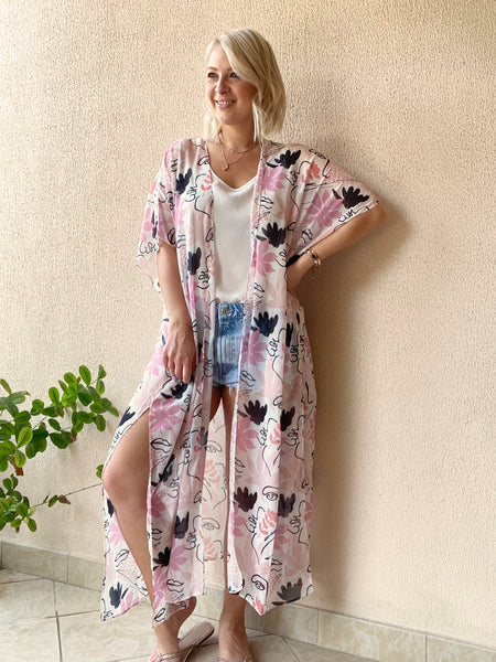 Pink and white patterned Kimono – 3 Lengths