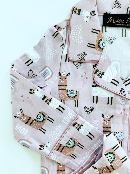 Pink Llamas Pyjama set with elastic bottoms